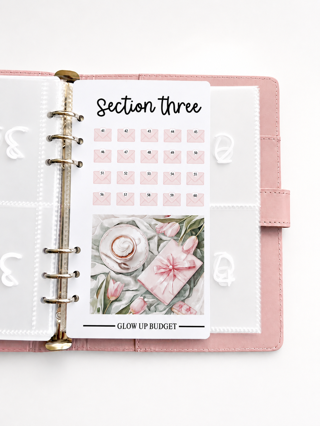 Savings tracker with floral design and 'Section Three' label on a white background